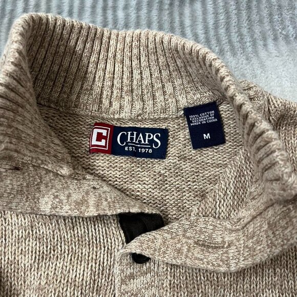 Chaps Ralph Lauren 100% Cotton Knit Sweater with Suede Elbow Patches Sz M - Picture 5 of 5